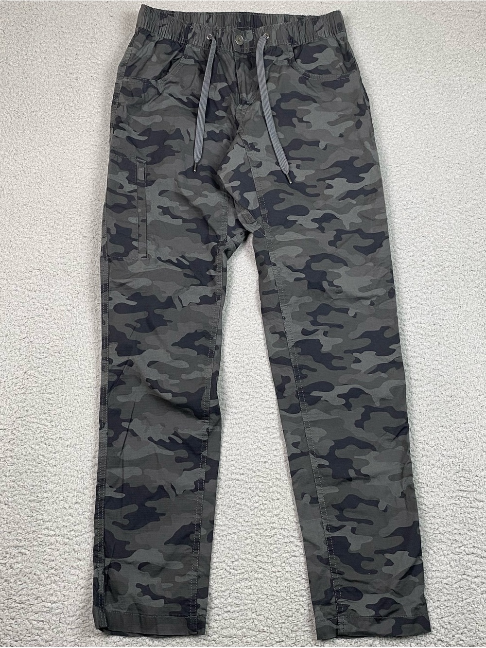 BYLT Ripstop Pants Mens Size S Gray Camo Elastic Waist Drawstring Stretch Cotton